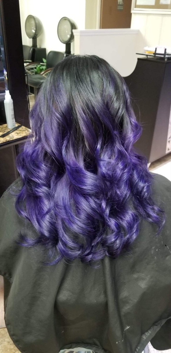 Vivid violet color with curled, dimensional waves